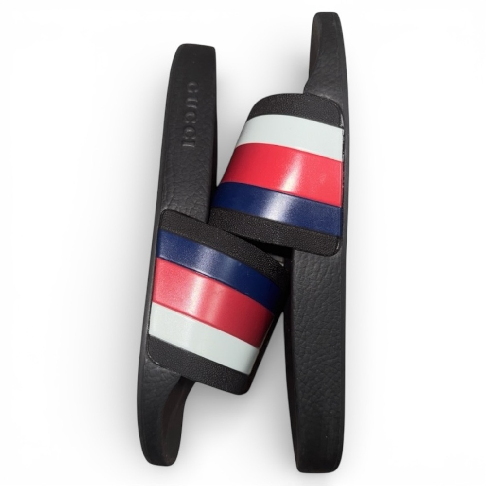 Gucci Pursuit Pool Slides Red Blue Sylvie Web Stripe Unisex Womens 7.5 8 Mens 6 - Picture 3 of 9